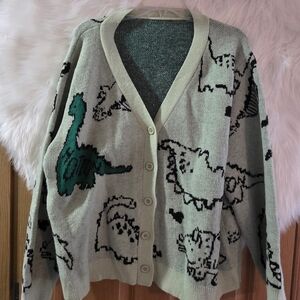 Source Unknown Dinosaur Pattern Cardigan - Green and Black